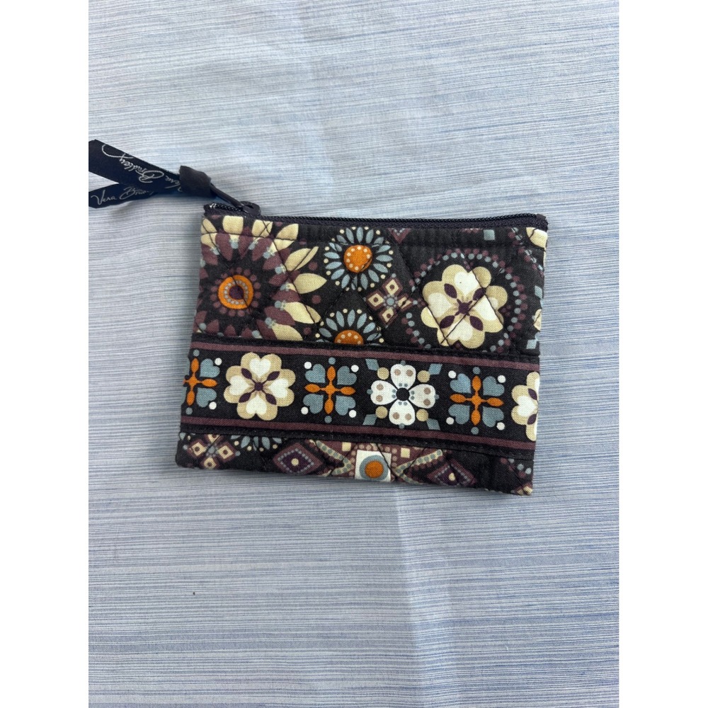 Vera Bradley Night Owl Quilted Cotton Coin Purse Brown Floral Zipper Pouch‎ 686